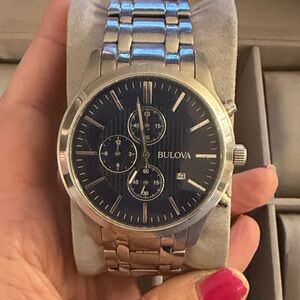 Bulova Silver and Blue Chronograph Watch